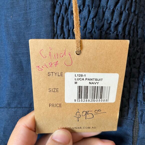 Lost In‎ Lunar Women's Navy Luca Linen Blend Pantsuit Size Medium New - Picture 7 of 8